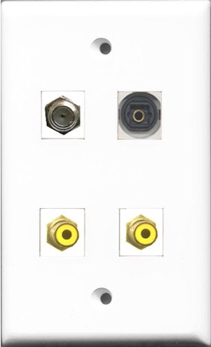 RiteAV - 2 Port RCA Yellow and 1 Port Coax Cable TV- F-Type and 1 Port Toslink Wall Plate