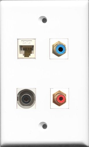 RiteAV 1 Port RCA Red and 1 Port RCA Blue and 1 Port 3.5mm and 1 Port Cat6 Ethernet White Wall Plate