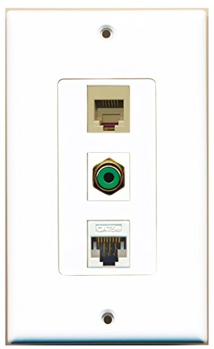 RiteAV - 1 Port RCA Green and 1 Port Phone RJ11 RJ12 Beige and 1 Port Cat5e Ethernet White Decorative Wall Plate Decorative