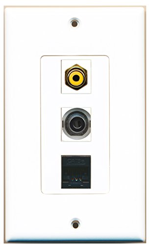 RiteAV - 1 Port RCA Yellow and 1 Port 3.5mm and 1 Port Cat5e Ethernet Black Decorative Wall Plate Decorative