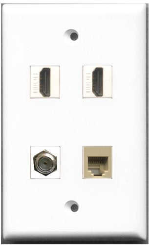 RiteAV - 2 Port HDMI 1 Port Coax Cable TV- F-Type 1 Port Phone RJ11 RJ12 Beige Wall Plate