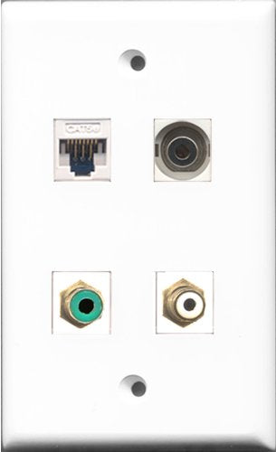 RiteAV - 1 Port RCA White and 1 Port RCA Green and 1 Port 3.5mm and 1 Port Cat5e Ethernet White Wall Plate