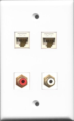 RiteAV 1 Port RCA Red and 1 Port RCA White 2 Port Cat6 Ethernet White Wall Plate