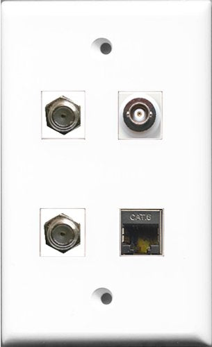 RiteAV - 2 Port Coax Cable TV- F-Type and 1 Port Shielded Cat6 Ethernet and 1 Port BNC Wall Plate