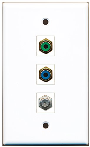 RiteAV - 1 Port RCA Green and 1 Port RCA Blue and 1 Port Coax Cable TV- F-Type Wall Plate
