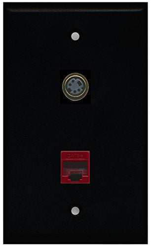 RiteAV - Black 1 Port S-Video 1 Port Cat5e Ethernet Red Wall Plate