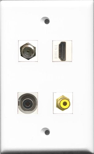 RiteAV 1 Port HDMI and 1 Port RCA Yellow and 1 Port Coax Cable TV- F-Type and 1 Port 3.5mm Wall Plate