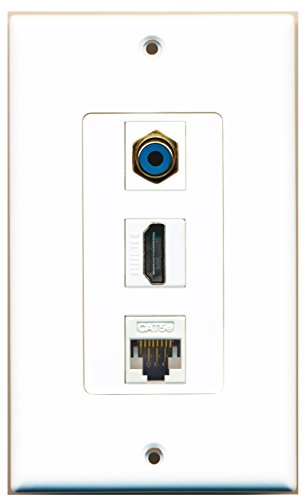 RiteAV - 1 Port HDMI 1 RCA Blue 1 Cat5e Ethernet White Wall Plate Decorative