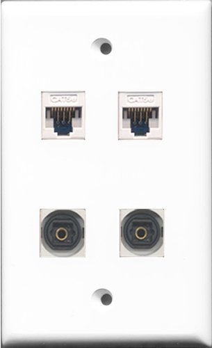 RiteAV - 2 Port Toslink 2 Port Cat5e Ethernet White Wall Plate