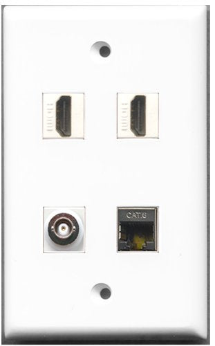 RiteAV - 2 Port HDMI 1 Port Shielded Cat6 Ethernet 1 Port BNC Wall Plate