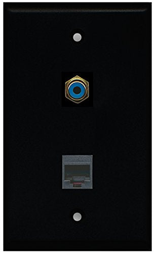 RiteAV - Black 1 Port RCA Blue 1 Port Phone Black Wall Plate