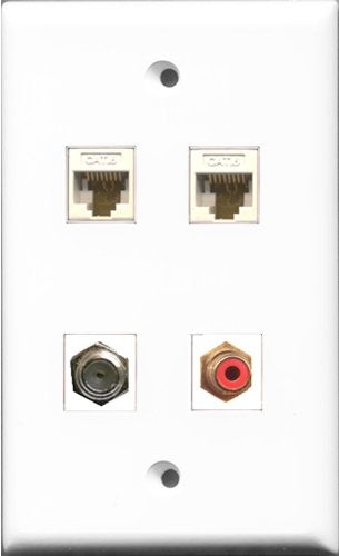 RiteAV 1 Port RCA Red and 1 Port Coax Cable TV- F-Type 2 Port Cat6 Ethernet White Wall Plate