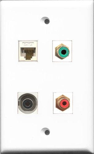 RiteAV 1 Port RCA Red and 1 Port RCA Green and 1 Port 3.5mm and 1 Port Cat6 Ethernet White Wall Plate