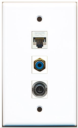 RiteAV - 1 Port RCA Blue and 1 Port 3.5mm and 1 Port Cat5e Ethernet White Wall Plate