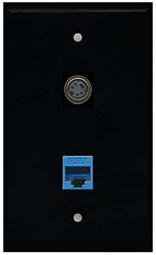 RiteAV - Black 1 Port S-Video 1 Port Cat6 Ethernet Blue Wall Plate