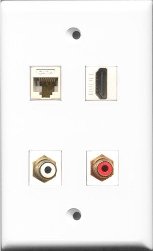 RiteAV 1 Port HDMI and 1 Port RCA Red and 1 Port RCA White and 1 Port Cat6 Ethernet White Wall Plate
