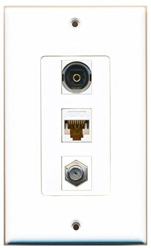 RiteAV - 1 Port Coax Cable TV- F-Type and 1 Port Toslink and 1 Port Cat6 Ethernet White Decorative Wall Plate Decorative