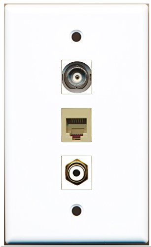 RiteAV - 1 Port RCA White and 1 Port Phone RJ11 RJ12 Beige and 1 Port BNC Wall Plate