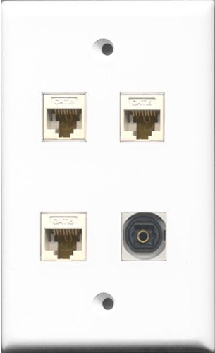 RiteAV 1 Port Toslink 3 Port Cat6 Ethernet White Wall Plate