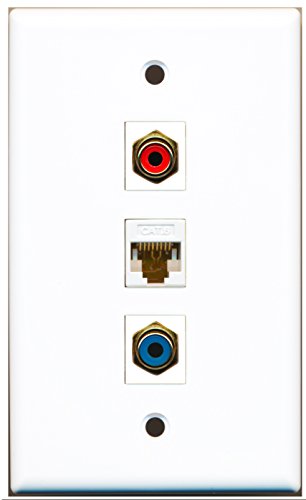 RiteAV - 1 Port RCA Red and 1 Port RCA Blue and 1 Port Cat6 Ethernet White Wall Plate