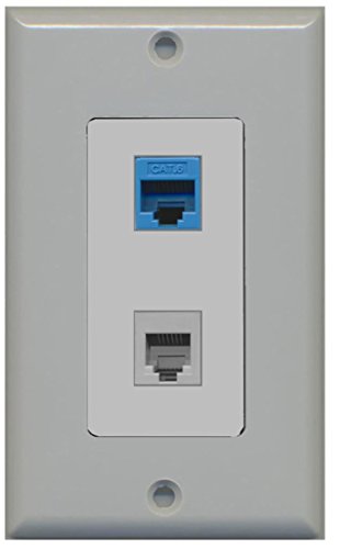 RiteAV - 1 Port Phone Beige 1 Port Cat6 Ethernet Blue Decorative Wall Plate - Gray