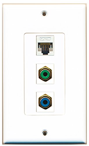 RiteAV - 1 Port RCA Green and 1 Port RCA Blue and 1 Port Cat5e Ethernet White Decorative Wall Plate Decorative