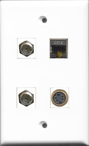 RiteAV - 2 Port Coax Cable TV- F-Type and 1 Port S-Video and 1 Port Shielded Cat6 Ethernet Wall Plate