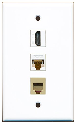RiteAV - 1 Port HDMI and 1 Port Phone RJ11 RJ12 Beige and 1 Port Cat6 Ethernet White Wall Plate