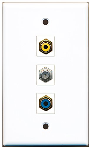 RiteAV - 1 Port RCA Yellow and 1 Port RCA Blue and 1 Port Coax Cable TV- F-Type Wall Plate