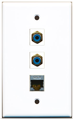 RiteAV - 2 Port RCA Blue and 1 Port Shielded Cat6 Ethernet Wall Plate