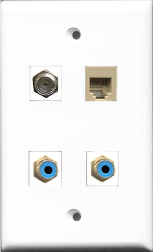 RiteAV - 2 Port RCA Blue and 1 Port Coax Cable TV- F-Type and 1 Port Phone RJ11 RJ12 Beige Wall Plate