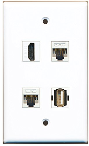 RiteAV - 1 Port HDMI 1 Port USB A-A 2 Port Cat5e Ethernet White Wall Plate