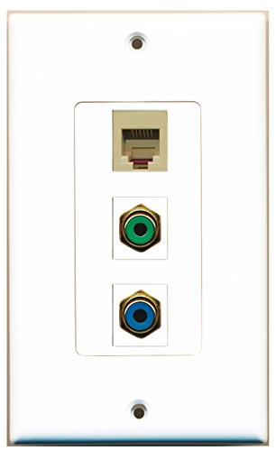 RiteAV - 1 Port RCA Green and 1 Port RCA Blue and 1 Port Phone RJ11 RJ12 Beige Decorative Wall Plate Decorative