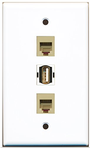 RiteAV - 1 Port USB A-A 2 Port Phone RJ11 RJ12 Beige Wall Plate