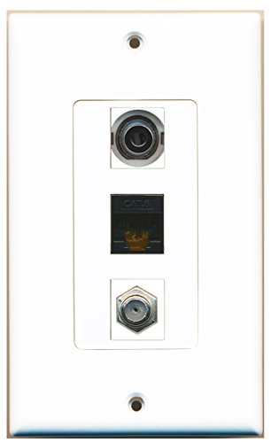 RiteAV - 1 Port Coax Cable TV- F-Type and 1 Port 3.5mm and 1 Port Cat6 Ethernet Black Decorative Wall Plate Decorative