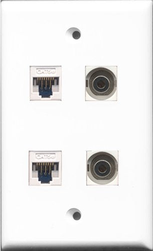 RiteAV - 2 Port 3.5mm 2 Port Cat5e Ethernet White Wall Plate