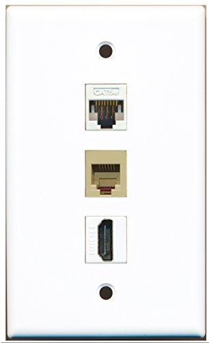 RiteAV - 1 Port HDMI and 1 Port Phone RJ11 RJ12 Beige and 1 Port Cat5e Ethernet White Wall Plate