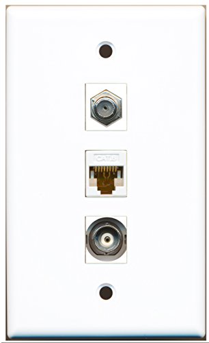 RiteAV - 1 Port Coax Cable TV- F-Type and 1 Port BNC and 1 Port Cat6 Ethernet White Wall Plate