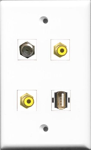 RiteAV - 2 Port RCA Yellow and 1 Port Coax Cable TV- F-Type and 1 Port USB A-A Wall Plate