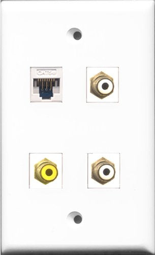 RiteAV - 2 Port RCA White and 1 Port RCA Yellow and 1 Port Cat5e Ethernet White Wall Plate