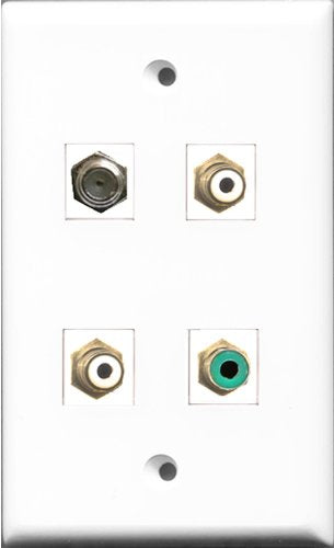 RiteAV - 2 Port RCA White and 1 Port RCA Green and 1 Port Coax Cable TV- F-Type Wall Plate
