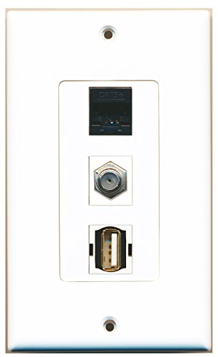 RiteAV - 1 Port Coax Cable TV- F-Type and 1 Port USB A-A and 1 Port Cat5e Ethernet Black Decorative Wall Plate Decorative