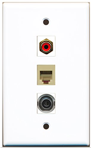 RiteAV - 1 Port RCA Red and 1 Port Phone RJ11 RJ12 Beige and 1 Port 3.5mm Wall Plate