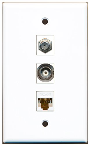 RiteAV - 1 Port Coax Cable TV- F-Type and 1 Port BNC and 1 Port Cat6 Ethernet White Wall Plate