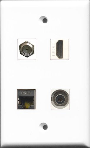 RiteAV 1 Port HDMI and 1 Port Coax Cable TV- F-Type and 1 Port Shielded Cat6 Ethernet and 1 Port 3.5mm Wall Plate