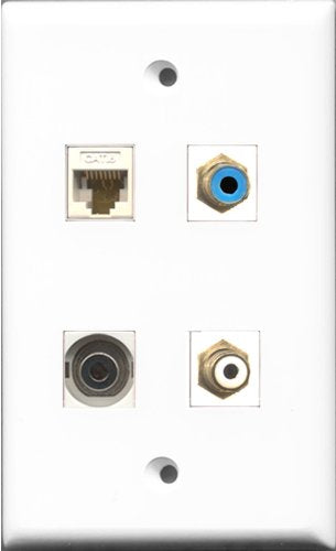 RiteAV 1 Port RCA White and 1 Port RCA Blue and 1 Port 3.5mm and 1 Port Cat6 Ethernet White Wall Plate