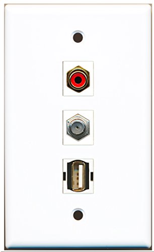 RiteAV - 1 Port RCA Red and 1 Port Coax Cable TV- F-Type and 1 Port USB A-A Wall Plate