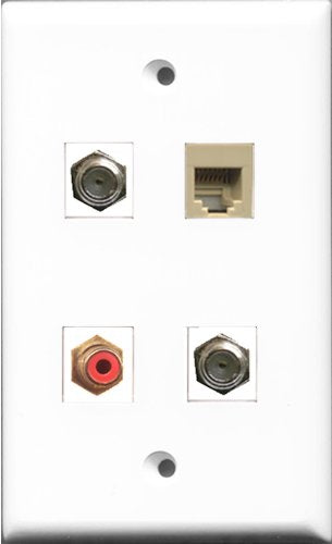 RiteAV 1 Port RCA Red 2 Port Coax Cable TV- F-Type and 1 Port Phone RJ11 RJ12 Beige Wall Plate