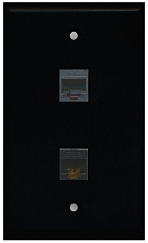RiteAV - Black 1 Port Phone Black 1 Port Cat6 Ethernet Black Wall Plate