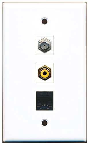 RiteAV - 1 Port RCA Yellow and 1 Port Coax Cable TV- F-Type and 1 Port Cat5e Ethernet Black Wall Plate